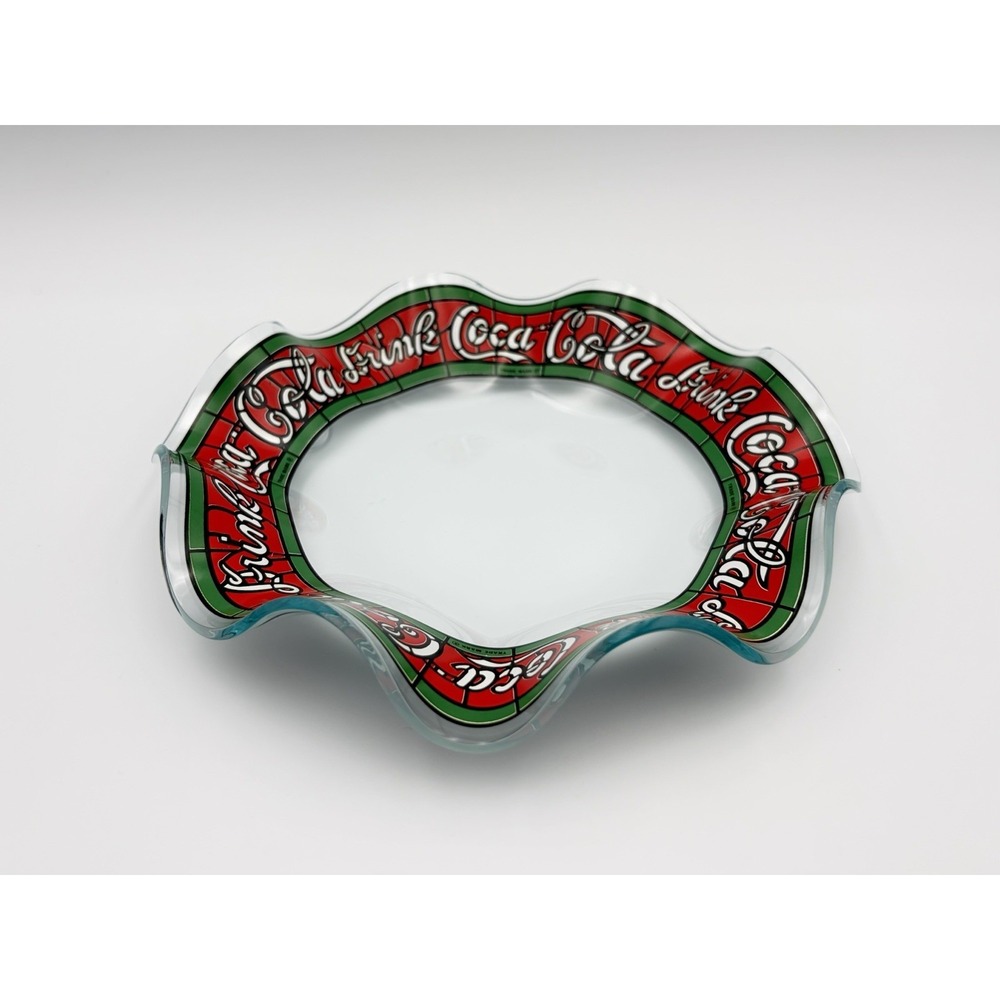 Vintage Coca Cola Stained Glass Style Ruffled Fluted Edge Candy Snack Bowl 7"
